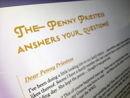The Penny Priestess website -for David Sanderson Pennies from heaven column winnipeg free press
