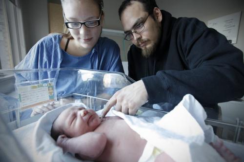 December 30, 2011 - 111230  -  Kyle Genaille, 25, fiancé Andrea Thomas, 24, and son Tristan, less than one day old (born 6:25 a.m. this morning) are photographed at St. Boniface Hospital  in Winnipeg Friday, December 30, 2011.  Kyle helped deliver the baby in the car on the way to the hospital.  John Woods / Winnipeg Free Press