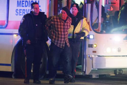 January 2, 2012 - 120102  - As fire and paramedics were attending to a MVC at Corydon and Stafford the driver of a pickup truck collided with them causing further damage and injuries Monday, January 2, 2012. The male driver of the pickup was taken away by police. John Woods / Winnipeg Free Press