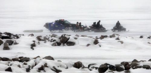 Emergency crews at Balsam Bay Harbour go out on Lake Winnipeg where a report of a truck through the ice is going to be investigated. January 11, 2012 BORIS MINKEVICH / WINNIPEG FREE PRESS