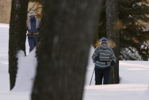 John Woods / Winnipeg Free Press / January 13/07 - 070113  - Mo Tipples (front) and her husband Keith were braving the Winnipeg chills by skiing in St Vital Park January 13/07.