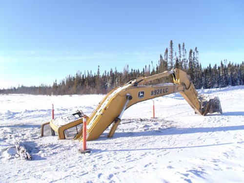 Please find attached the January 11, 2012 MKO Press Release, "MANITOBA REMOTE FIRST NATIONS DECLARE STATE OF EMERGENCY ON WINTER ROADS: CITE CLIMATE CHANGE AND GOVERNMENT INACTION".  Please also find attached several JPEG images of road-building equipment that has gone through the ice.  These pictures are:   1.    A John Deere Model 892 E LC excavator operated by the Manto Sipi Cree Nation (God's River Manitoba) that has gone through the ice; and   2.    A Caterpillar Model D4 bulldozer operated by the Garden Hill First Nation that has gone through the ice at a location known as First Creek. Please also send all of the attached JPEG images to all media as an attachment to the distribution of the press release.  Regards,  Michael Anderson Research Director Manitoba Keewatinowi Okimakanak, Inc.  Natural Resources Secretariat  for winnipeg free press