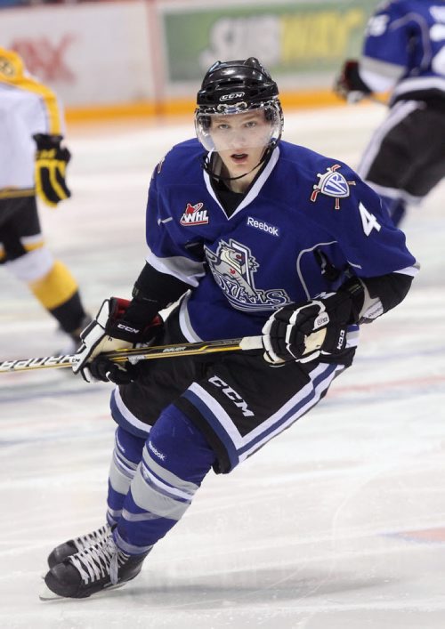 Brandon Sun 14012012 Jordan Fransoo #4 of the Victoria Royals skates during WHL action against the Brandon Wheat Kings at Westman Place on Saturday evening. (Tim Smith/Brandon Sun)