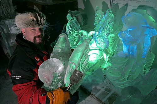 BORIS MINKEVICH / WINNIPEG FREE PRESS  070116 Larry MacFarlane of Krystal Dreams Ice Sculptures in his cooler/workshop in Elmwood with some of the sculptures he is doing for Wedding Show this weekend. He just came back from China where he and his ice sculpture team won 2nd place in a competition.