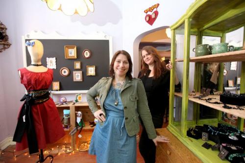 Detour - Villekulla a new handmade accessory boutique in Wolsely has everything from pucker scarves to stuff toys in its quaint mini studio. Owners  - Melanie Wesley (left) and Krista Hoeberg. See Connie Tomato's story. Jan 31, 2012 (Ruth Bonneville / Photographer) Winnipeg Free Press