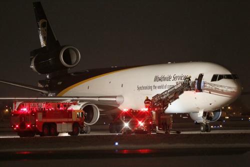 January 31, 2012 - 120131  -   A cargo plane lands at James Richardson International Airport in Winnipeg after a fire light goes on Tuesday January 31, 2012. John Woods / Winnipeg Free Press