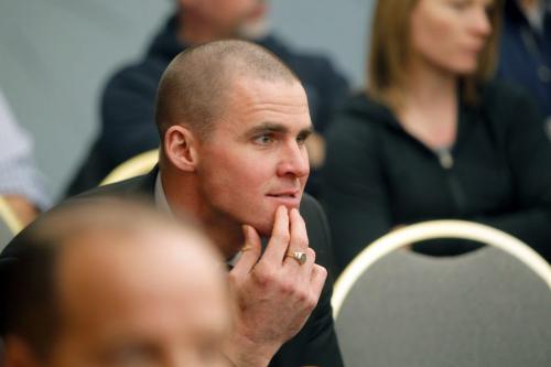 Police officer Scott Taylor at the hearings. Winnipeg Police Association are sparring over wages for about 1,400 officers and 400 other employees. REPORTER: Gabrielle Giroday  February 1, 2012 BORIS MINKEVICH / WINNIPEG FREE PRESS .