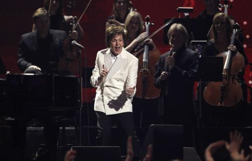 Paul McCartney performs onstage during the 54th annual Grammy Awards on Sunday, Feb. 12, 2012 in Los Angeles. (AP Photo/Matt Sayles)