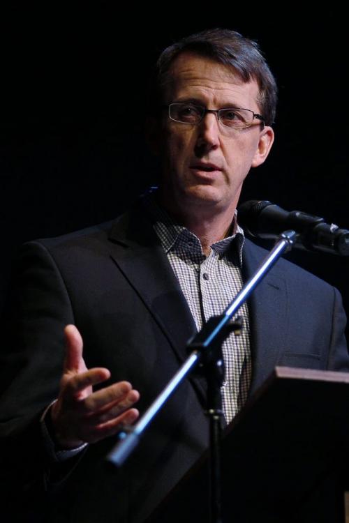 February 13, 2012 - 120213  -  Mark Chipman speaks prior to a showing of the film Champion City The 1896 Winnipeg Victorias at MTC Warehouse (now called something else) in Winnipeg Monday February 13, 2012.    John Woods / Winnipeg Free Press