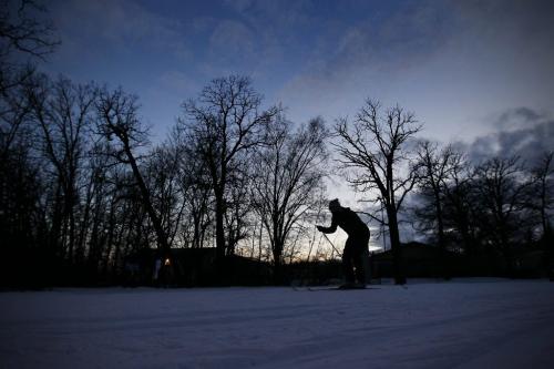 February 14, 2012 - 120214  -  A skier skis in a setting son at Windsor Park Golf Course Tuesday February 14, 2012.    John Woods / Winnipeg Free Press