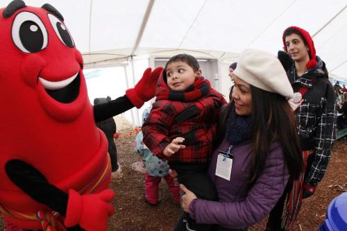 February 26, 2012 - 120226  -  Miguel (2.5) and his mom Babylyn Dhingra say hello to Leo La Tuque while taking in the last day of the Festival du Voyageur Sunday February 26, 2012.    John Woods / Winnipeg Free Press