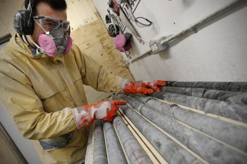 February 24, 2012 - 120224  -  Miguel Campama, core technician for Bison Gold, selects drill cores for cutting at the Ogama-Rockland Project for Bison Gold Resources Friday February 24, 2012.    John Woods / Winnipeg Free Press