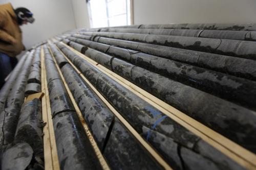 February 24, 2012 - 120224  -  A potential investor looks at drill cores  at the Ogama-Rockland Project for Bison Gold Resources Friday February 24, 2012.    John Woods / Winnipeg Free Press