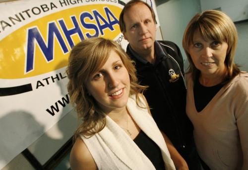 John Woods / Winnipeg Free Press / January 26/07 - 070126  -  Chelsea Hudson, was a recipient of Dr Dale Iwanoczko Memorial Volleyball Scholarship at Sport Manitoba with her parents Gisele and Phil Friday, Jan 26/07.