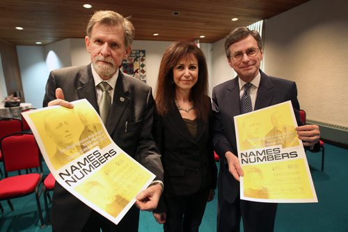 L to R Dr James Christie, Belle Millo, and Rev Robert Campbell are hosting a exclusive Holocaust exhibit at the Westminster United Church called Names and Numbers- See Brenda Suderman  faith story- March 07, 2012   (JOE BRYKSA / WINNIPEG FREE PRESS)