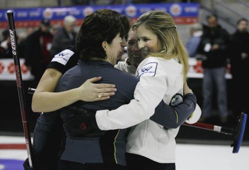 John Woods / Winnipeg Free Press / January 29/07 - 070129  - Jennifer Jones (R) rink embrace after winning the Scotties Tournament of Hearts in Morris Sunday, Jan 28/07.