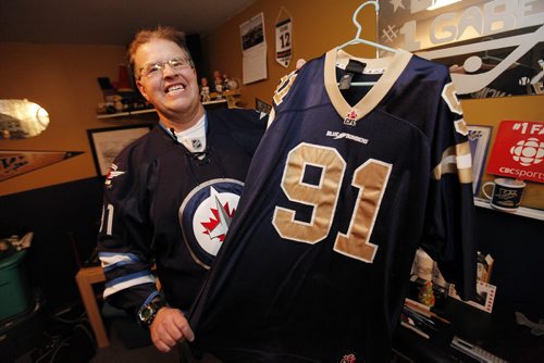 March 5, 2012 - 120305  -  Gabe Langlois, aka Dancing Gabe, shows off his jerseys Monday, March 5, 2012.    John Woods / Winnipeg Free Press
