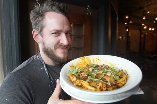Scott Bagshaw from Deseo Bistro- 696 Osborne St with his gourmet mac n cheese-See David Sanderson story- March 12, 2012   (JOE BRYKSA / WINNIPEG FREE PRESS)