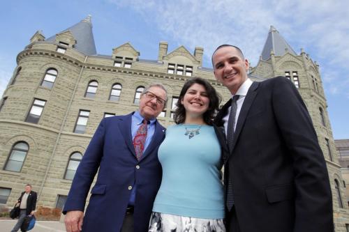 UWinnipeg first to offer youth in care tuition waivers. Dr. Lloyd Axworthy, president and vice-chancellor of U of Winnipeg, Shirley Delorme Russell, and Manitoba Child and Youth Opportunities Minister Kevin Chief pose for a photo infront of the University of Winnipeg. ALEX PAUL STORY. March 15, 2012  BORIS MINKEVICH / WINNIPEG FREE PRESS