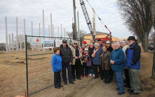 Brandon Sun Members of the Westman Seniors Non Profit Housing Co-op gathered at the construction gates to the new development being constructed on McDiarmid Drive onThursday morning. FOR JILLIAN (Bruce Bumstead/Brandon Sun)