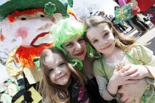 March 17, 2012 - 120317  -  (LtoR) Erin, Ana, and Aislin Blair take part in the first St. Patrick's Day parade in Winnipeg Saturday March 17, 2012.    John Woods / Winnipeg Free Press