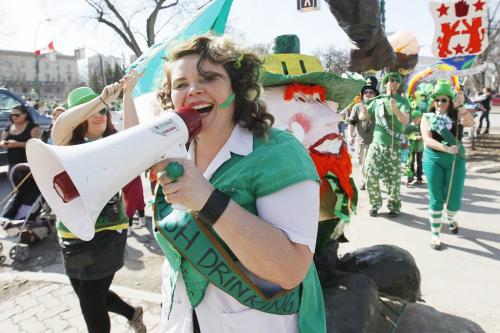 March 17, 2012 - 120317  -  Margaret Gannon, organizer, leads the first St. Patrick's Day parade in Winnipeg Saturday March 17, 2012.    John Woods / Winnipeg Free Press