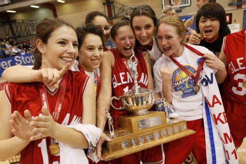 March 19, 2012 - 120319  -  Glenlawn Lions celebrate a win in the 2012 AAAA High School Basketball championship over the Oak PArk Raiders Monday March 19, 2012.    John Woods / Winnipeg Free Press
