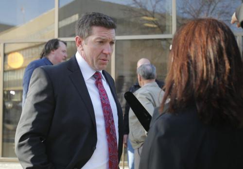 Sheldon Kennedy arrives at the law courts building and talks to media and non media people.  March 20, 2012  BORIS MINKEVICH / WINNIPEG FREE PRESS