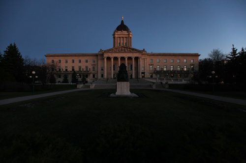 The Manitoba Legislative Building at 830pm with it's lights turned out for EARTH HOUR  From 8:30 p.m. - 9:30 p.m., the world will click off lights and turn off power, including landmarks such as the Empire State Building and the Eiffel Tower. Winnipeg marks the hour. Provincial and city buildings, including city hall, will go dark during the hour.  March 31 2012 (Ruth Bonneville/Winnipeg Free Press)