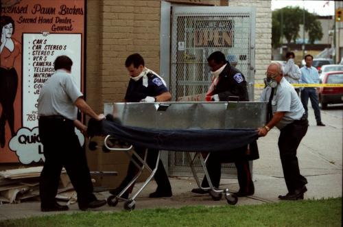 In 1994, a would-be burglar died after becoming lodged in a heating duct over a Notre Dame pawn shop. He had been there an entire August week before his body was discovered. The smell was overwhelming. August 7, 1994 Phil Hossack / Winnipeg Free Press