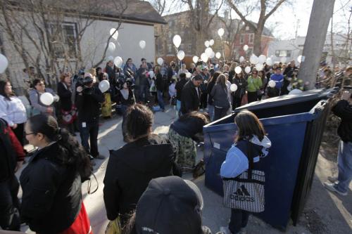 April 3, 2012 - 120403  - Family and friends gather at a vigil Tuesday April 3, 2012 for Carolyn Marie Sinclair and her unborn baby who were found murdered and dumped in a backlane on the 700 block of Notre Dame Avenue Saturday March 31, 2012.  John Woods / Winnipeg Free Press
