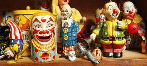 In pic clown cookie jar collector  and curios collector Melody Zakowich   - David Sanderson story Collectors -in pic tin wind up toys  KEN GIGLIOTTI  / WINNIPEG FREE PRESS  / April 5 2012