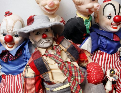 In pic clown cookie jar collector  and curios collector Melody Zakowich   - David Sanderson story Collectors -in pic clown dolls  KEN GIGLIOTTI  / WINNIPEG FREE PRESS  / April 5 2012