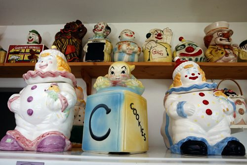 In pic clown cookie jar collector  and curios collector Melody Zakowich   - David Sanderson story Collectors - in pic clown cookie jars  KEN GIGLIOTTI  / WINNIPEG FREE PRESS  / April 5 2012