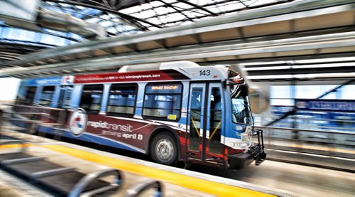 A rapid transit bus enters the Osborne Street Station on the new Southwest Transitway. 120405 April 05, 2012 Mike Deal / Winnipeg Free Press