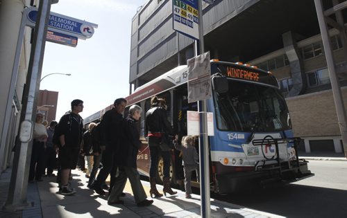 A rapid transit bus at the Balmoral Station at the University of Winnipeg shortly after the opening of the Southwest Transitway. 120405 - Thursday, April 05, 2012 -  (MIKE DEAL / WINNIPEG FREE PRESS)