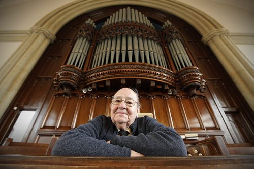 April 7, 2012 - 120407 - Barry Anderson, organist and choir master at Knox United Church, is photographed at  the church's organ Saturday April 7, 2012. Anderson remembers seeing chimes that were alleged to have been donated by the the Fortune family who were on the Titanic. John Woods / Winnipeg Free Press