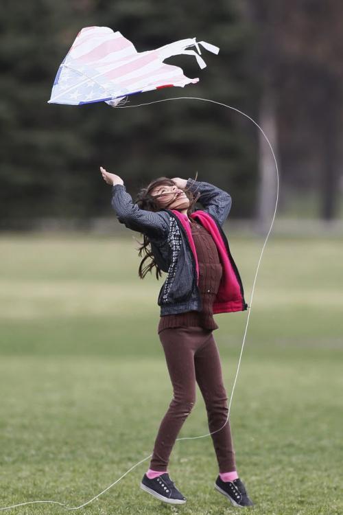 April 7, 2012 - 120407 - Nevaeh Grande (6)launches her kite in Kildonan Park Saturday April 7, 2012. Grande was out flying kites with her siblings, father and grandfather. John Woods / Winnipeg Free Press