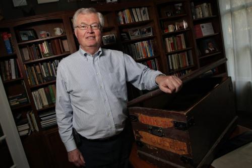 Rick Frost, CEO of Winnipeg Foundation, with a trunk and other items that belonged to his grandpa Richard Frost who was on of the Home Children sent to Canada at age 12. See Carol Sanders story for UK FYI 120412 April 12, 2012 Mike Deal / Winnipeg Free Press