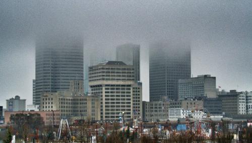 Fog hangs over the downtown early Saturday morning.  120414 April 14, 2012 Mike Deal / Winnipeg Free Press