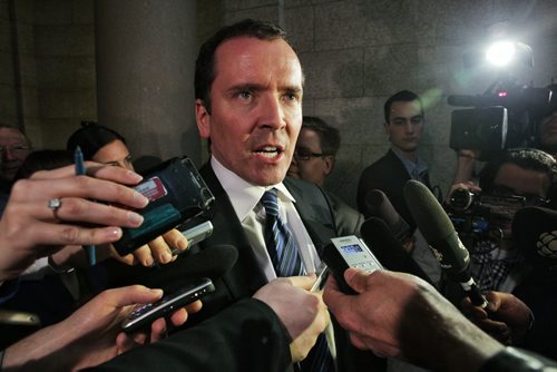 Leader of the opposition, Hugh McFadyen, talks to the media after the NDP government tabled the 2012 budget in the Legislative Assembly. 120417 April 17, 2012 Mike Deal / Winnipeg Free Press