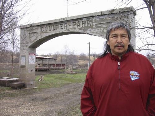 Dakota elder Gus Higheagle at Coulter Park, also called Sourisford, near where a historic massacre occurred about 200 years ago, coinciding with the War of 1812. April 17 2012. Bill Redekop story / photo. Winnipeg Free Press.