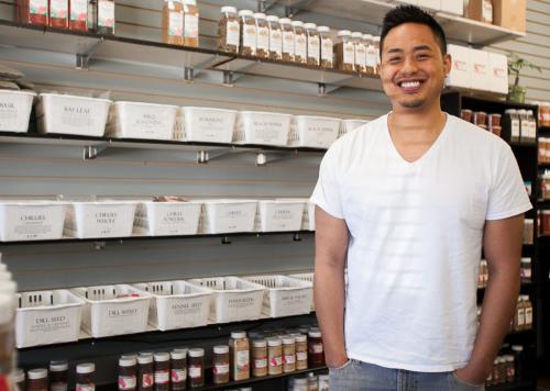 Aaron Delos Santos and his family own and manage the Spice World store on Marion in St. Boniface.  Story by Maureen Scurfield Sunday Xtra 120420 - Friday, April 20, 2012 -  Melissa Tait / Winnipeg Free Press