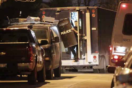 April 22, 2012 - 120422  - Police tactical, K-9 and negotiations units descend upon a home on Eaglemere Drive Friday, April 22, 2012.   John Woods / Winnipeg Free Press