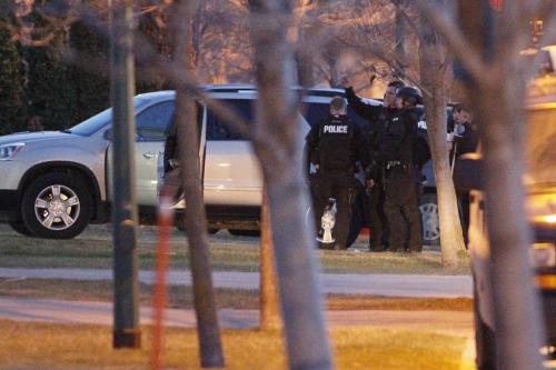 April 22, 2012 - 120422  - Police tactical, K-9 and negotiations units descend upon a home on Eaglemere Drive Friday, April 22, 2012.   John Woods / Winnipeg Free Press