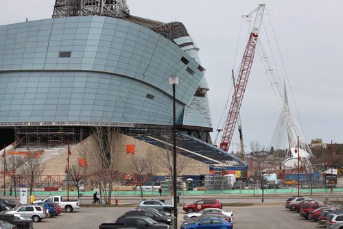 Photo of the Canadian Museum of Human Rights from the Via Rail Station looking East.   Story by Gordon Sinclair April 27,  2012 (Ruth Bonneville/Winnipeg Free Press) CMHR