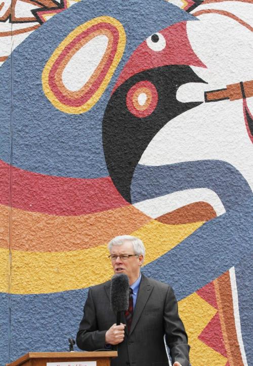 Manitoba Premier Greg Selinger speaks during a press conference. A ceremony was held on Selkirk Avenue to announce that the Merchants Hotel has come under new management. The North End Community Renewal Corporation are currently developing plans to convert the 99-year-old building into housing and retail space. April 30, 2012  SARAH O. SWENSON / WINNIPEG FREE PRESS