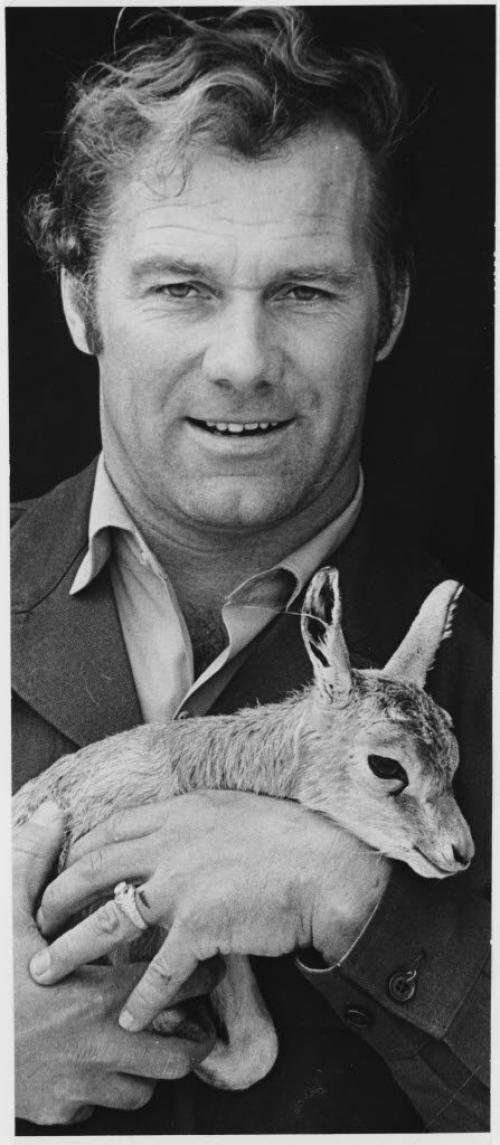 Gerry Cairns / Winnipeg Free Press Archives  May 1, 1974 A new born female goitered gazelle is held by Assiniboine Park Zoo official Cor Janson. The gazelle, born Monday, is the third born at the zoo this spring.