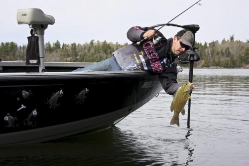 photo of Darrin Bohonis landing a Lake of the Woods smallmouth bass this spring. Thanks don lamont winnipeg free press