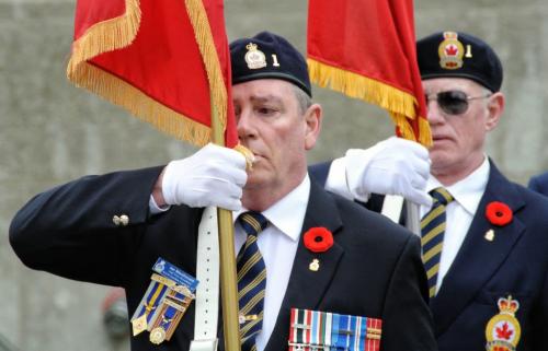 Veteran Ian MacDonald stands at attention during the ceremonies.  Veterans take part in the annual Decoration Day Service Parade at the Memorial Boulevard Cenotaph.  120506 May 06, 2012 Mike Deal / Winnipeg Free Press